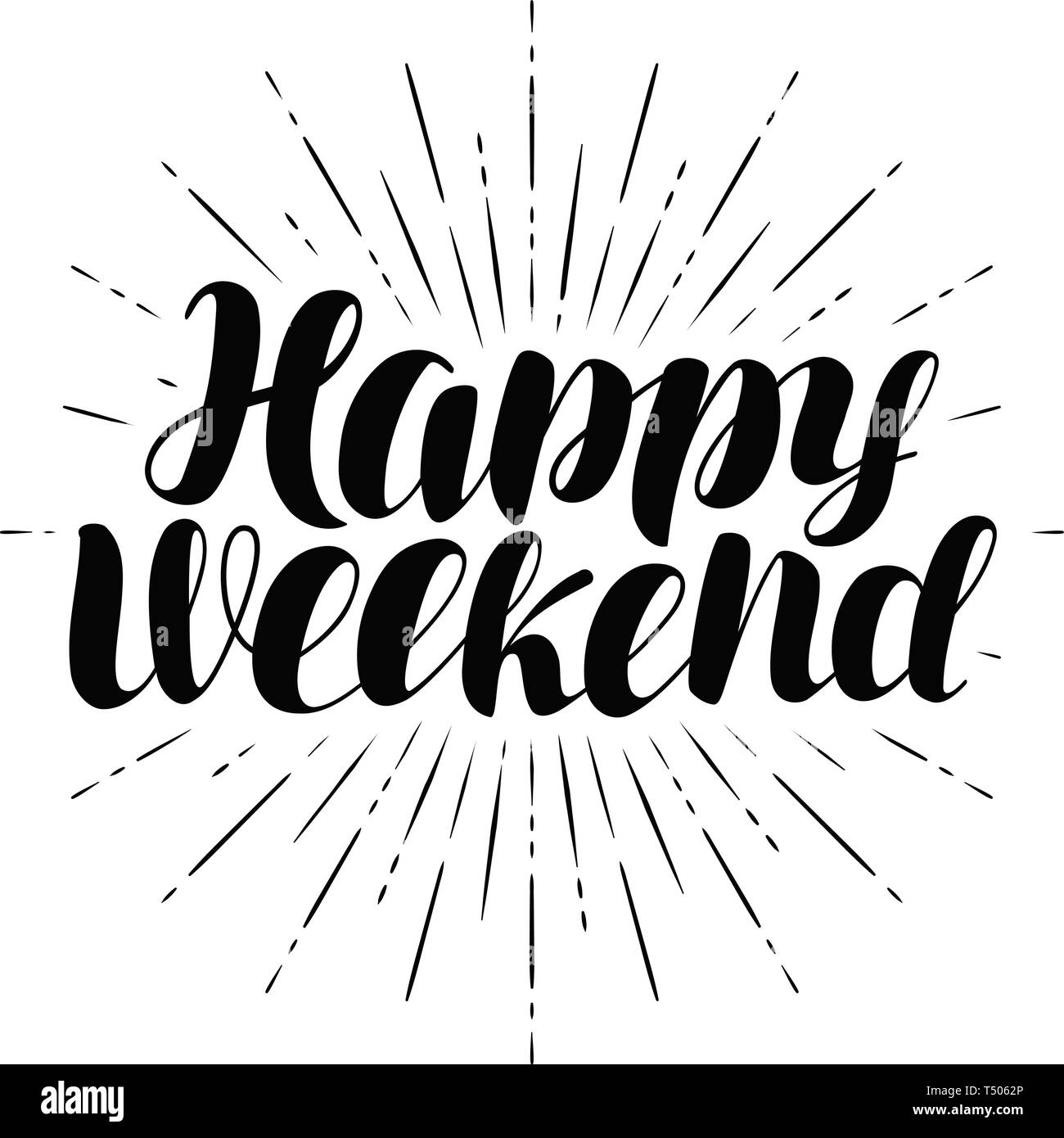Happy Weekend, hand Schrift. Positive Zitat, Kalligraphie Vector Illustration Stock Vektor