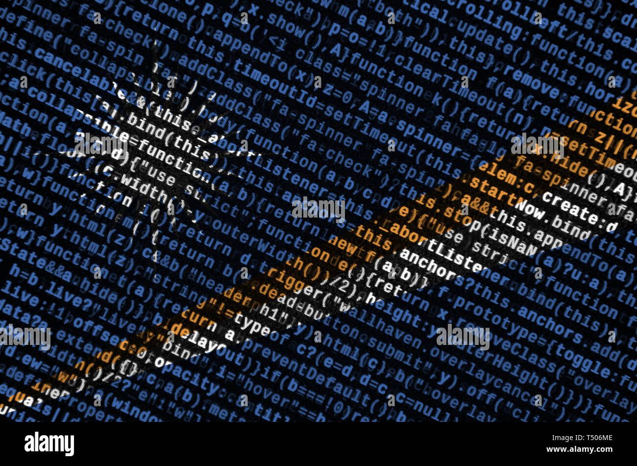 Marshall Inseln Flagge wird auf dem Bildschirm mit dem Programm Code dargestellt. Das Konzept der modernen Technologie- und Standortentwicklung. Stockfoto