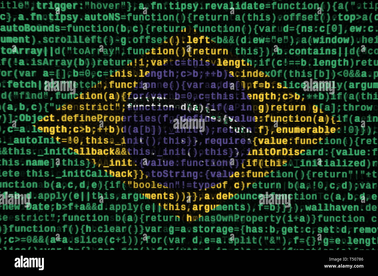 Brasilien Flagge wird auf dem Bildschirm mit dem Programm Code dargestellt. Das Konzept der modernen Technologie- und Standortentwicklung. Stockfoto