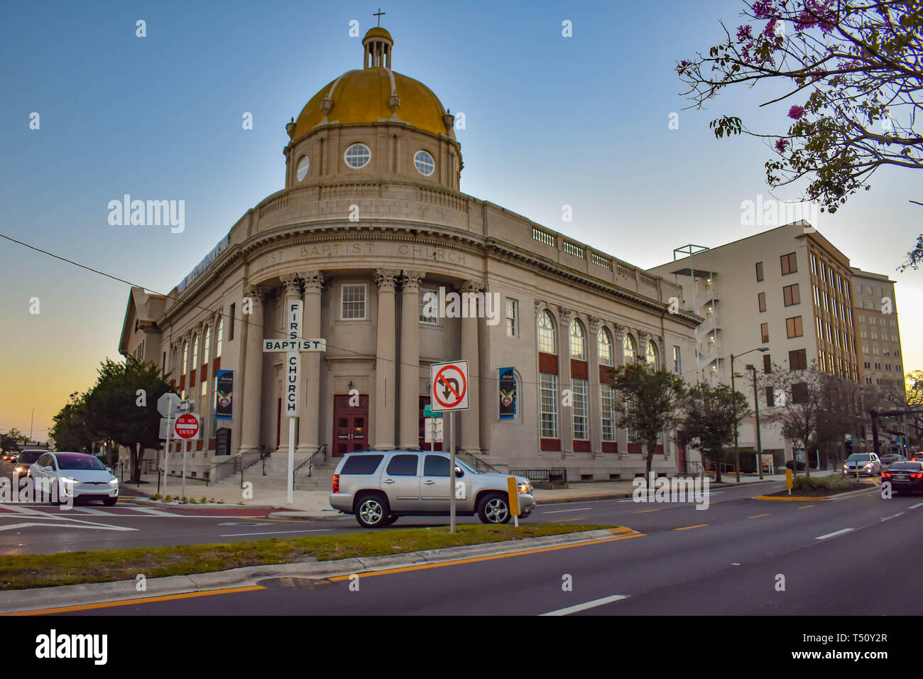 Tampa Bay, Florida. März 02, 2019. First Baptist Church in Downtown. Stockfoto