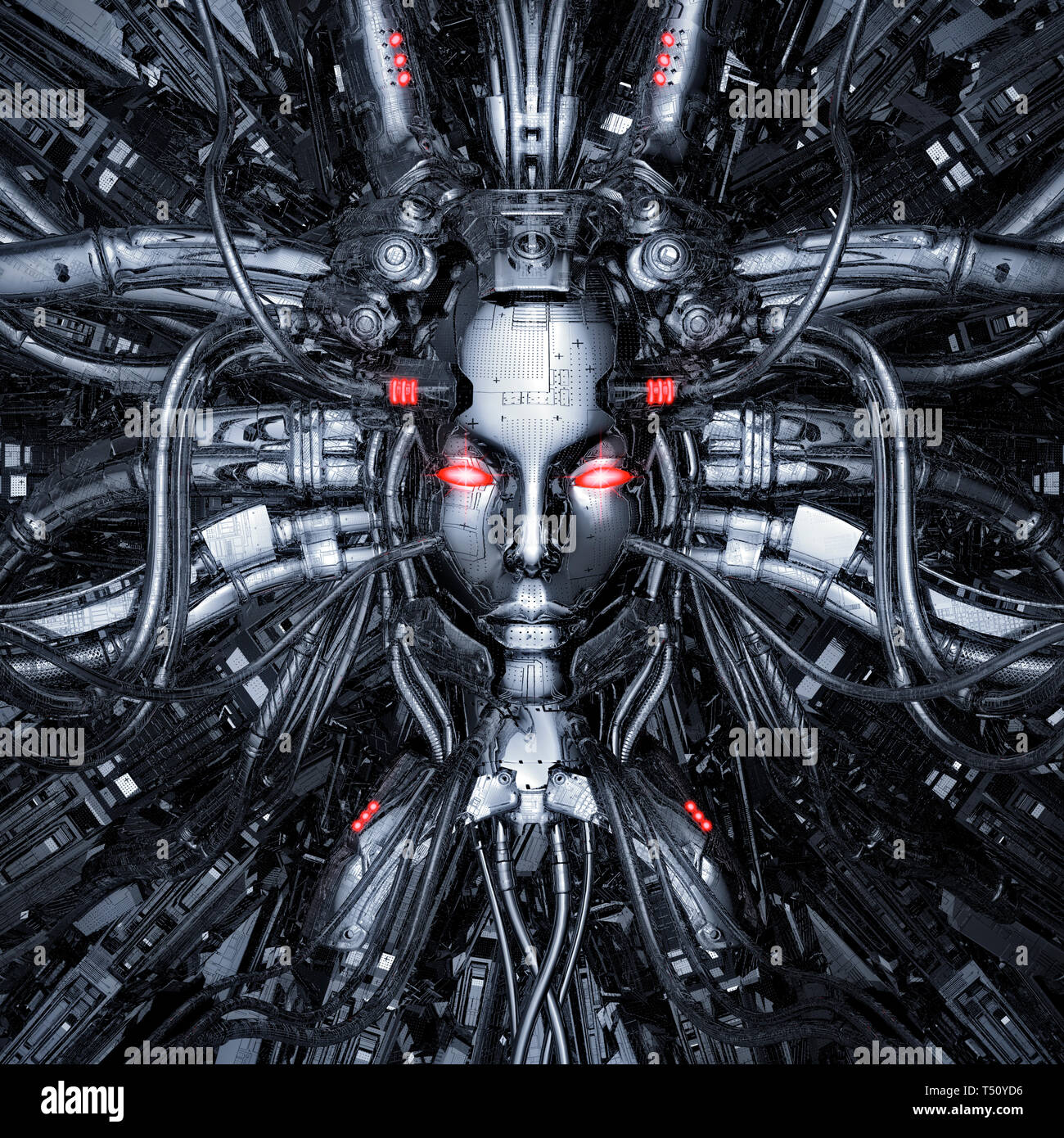 Fr Gedanken-/3D-Darstellung der Roboter science fiction weibliche  knstliche Intelligenz computer Core wired verdrahtet Stockfotografie -  Alamy
