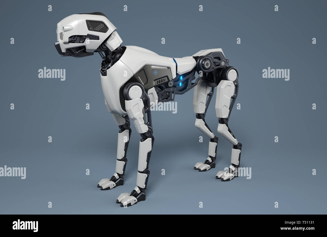 Roboter Hund steht auf einem grauen Hintergrund. 3D-Darstellung Stockfoto