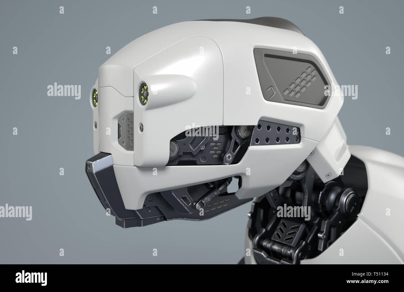 Der Roboter hund Kopf auf einem grauen Hintergrund. 3D-Darstellung Stockfoto