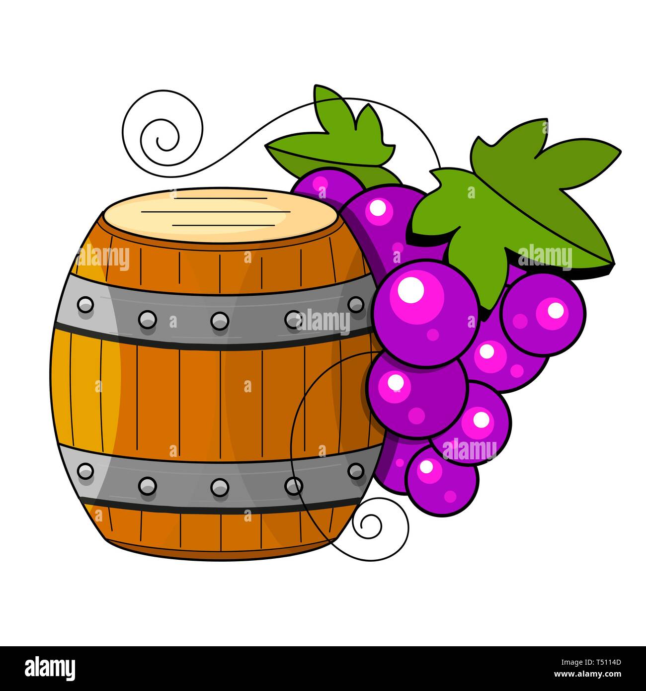 Weinbereitung Produkte in Skizze Stil. Vector Illustration mit Weinfass, Glas, Trauben, Traubenmost, Zweig, Karaffe. Klassische alkoholische Stock Vektor