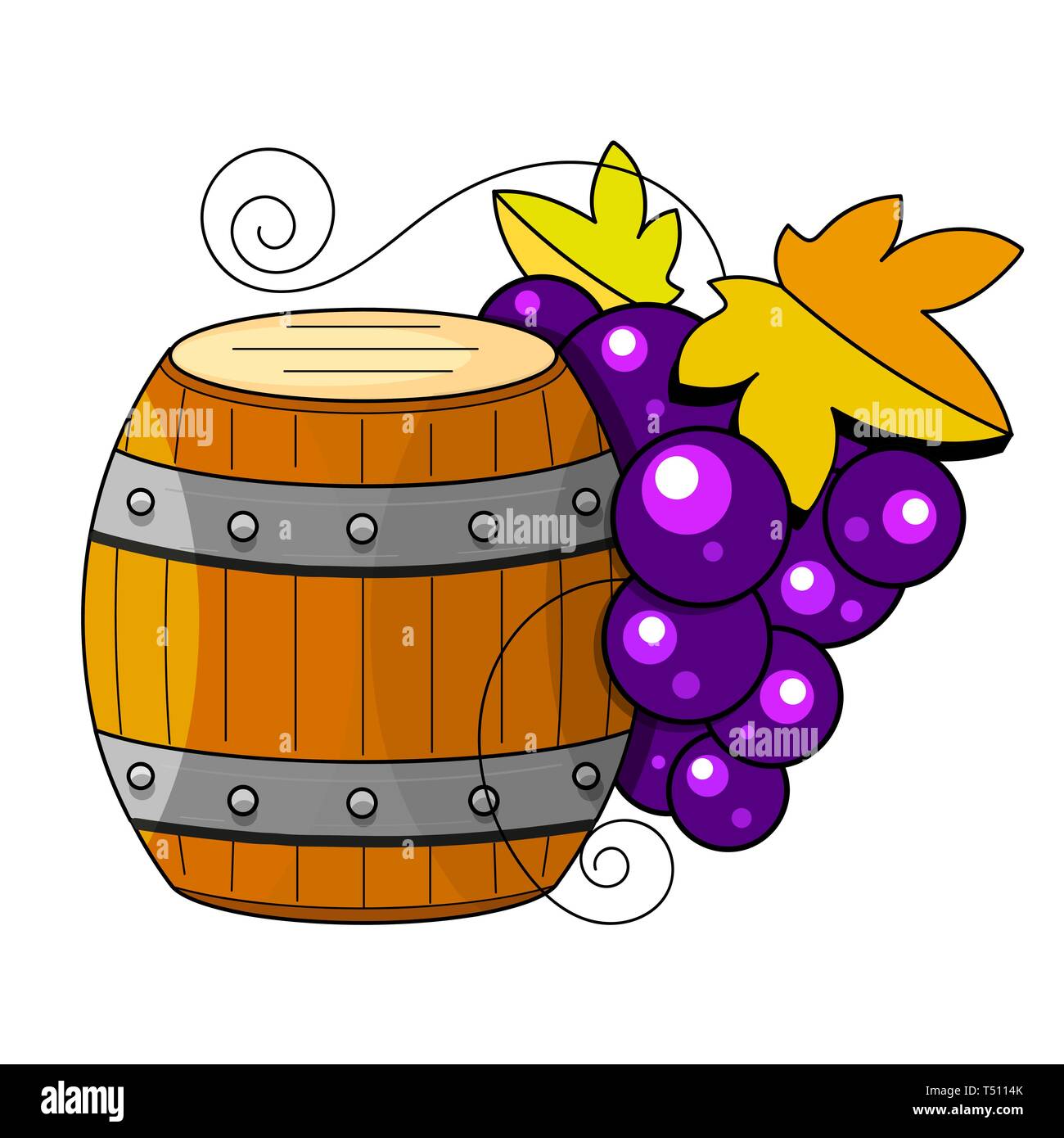 Weinbereitung Produkte in Skizze Stil. Vector Illustration mit Weinfass, Glas, Trauben, Traubenmost, Zweig, Karaffe. Klassische alkoholische Stock Vektor