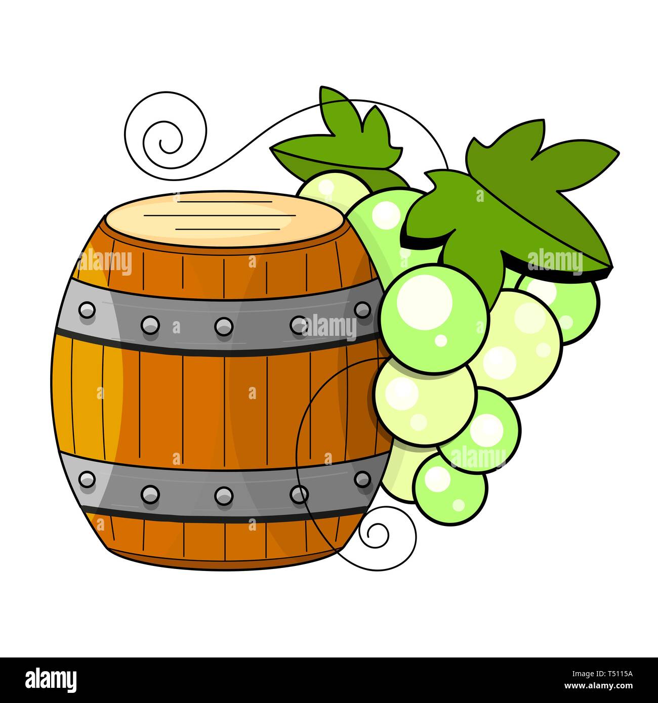 Weinbereitung Produkte in Skizze Stil. Vector Illustration mit Weinfass, Glas, Trauben, Traubenmost, Zweig, Karaffe. Klassische alkoholische Stock Vektor
