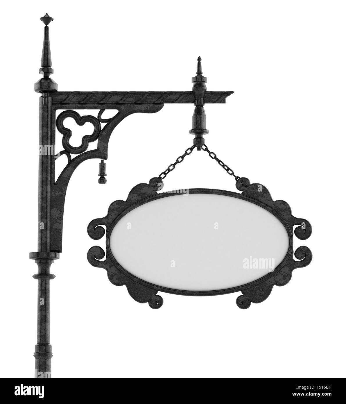 Vintage schwarz Namensschild auf weißem Hintergrund. 3D-Darstellung. Stockfoto