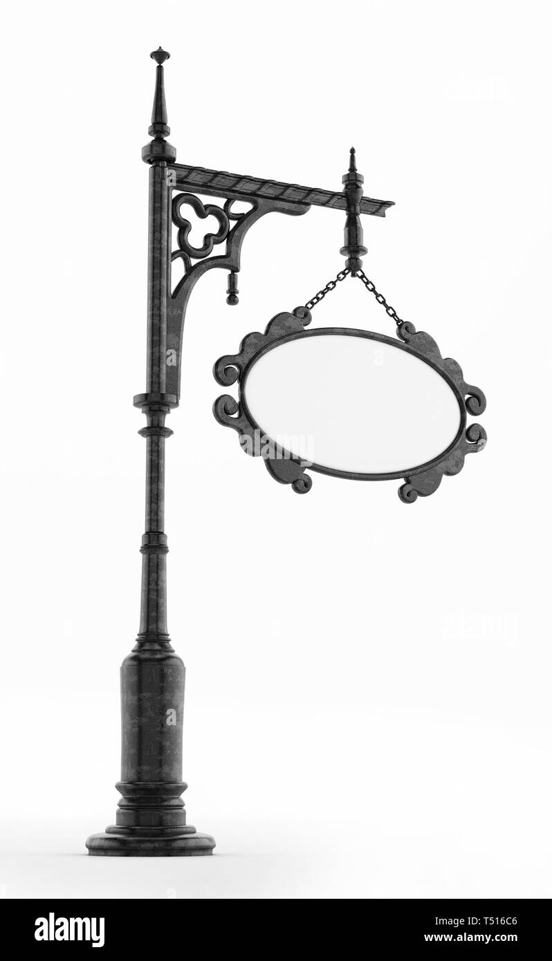 Vintage schwarz Namensschild auf weißem Hintergrund. 3D-Darstellung. Stockfoto