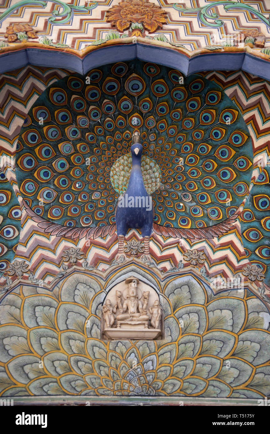 Indien, Rajasthan, Jaipur, City Palace, Peacock Tür detail Stockfoto