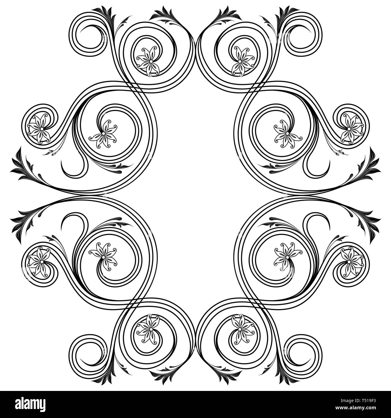 Dekorative Blumen Rahmen mit Blumen und mit interwoven Linien im Viktorianischen Stil auf dem weißen Hintergrund isoliert, Vektor als Element des Designs Stock Vektor