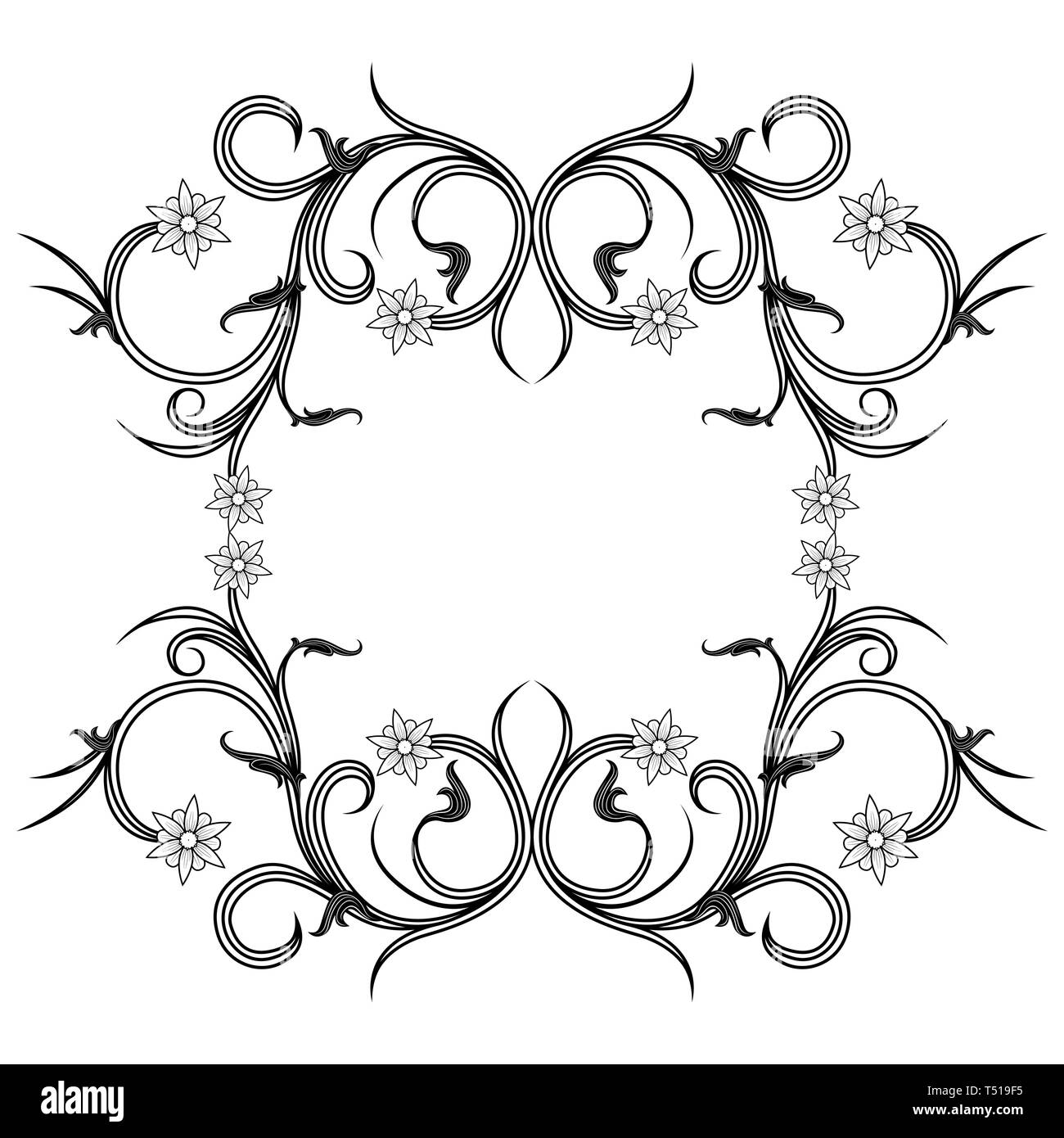 Dekorative Rahmen mit Blumen und interwoven Elemente im viktorianischen Stil auf dem weißen Hintergrund isoliert, Vektor als Element des Designs Stock Vektor