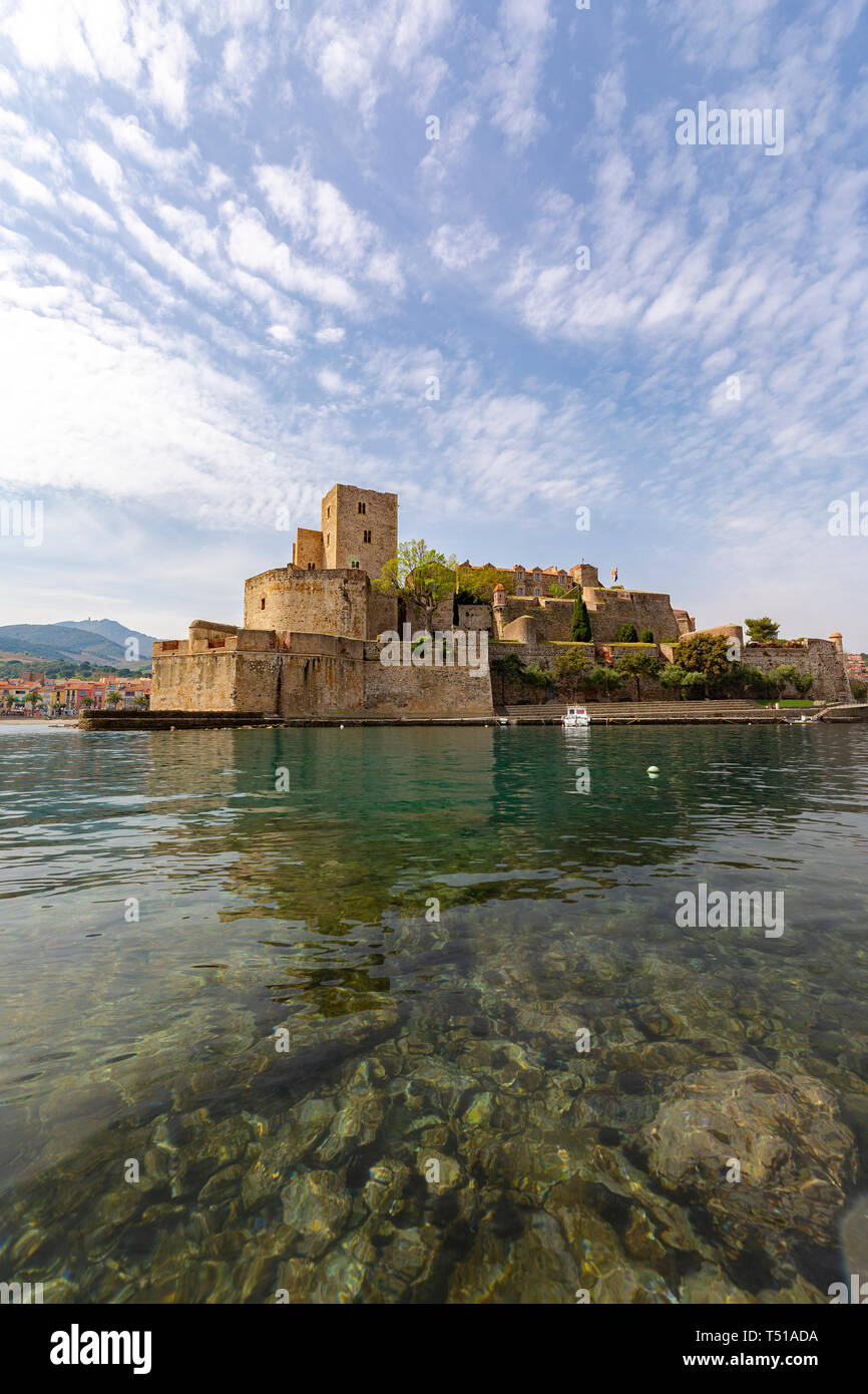 Mittelalterliche Burg Festung am Meer von colliure, Frankreich Stockfoto