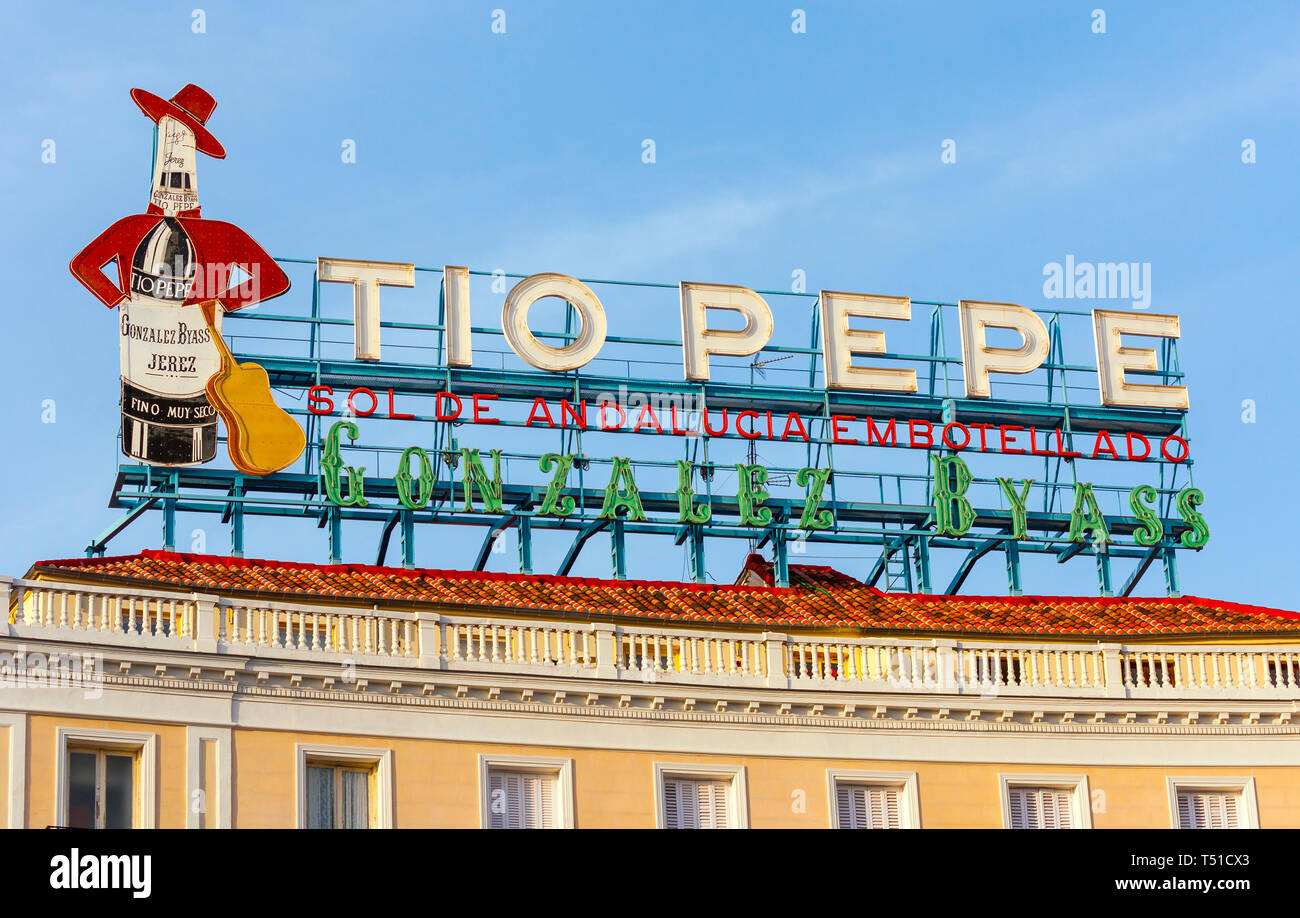 Anuncio de Tío Pepe en La Puerta del Sol de Madrid. España Stockfoto