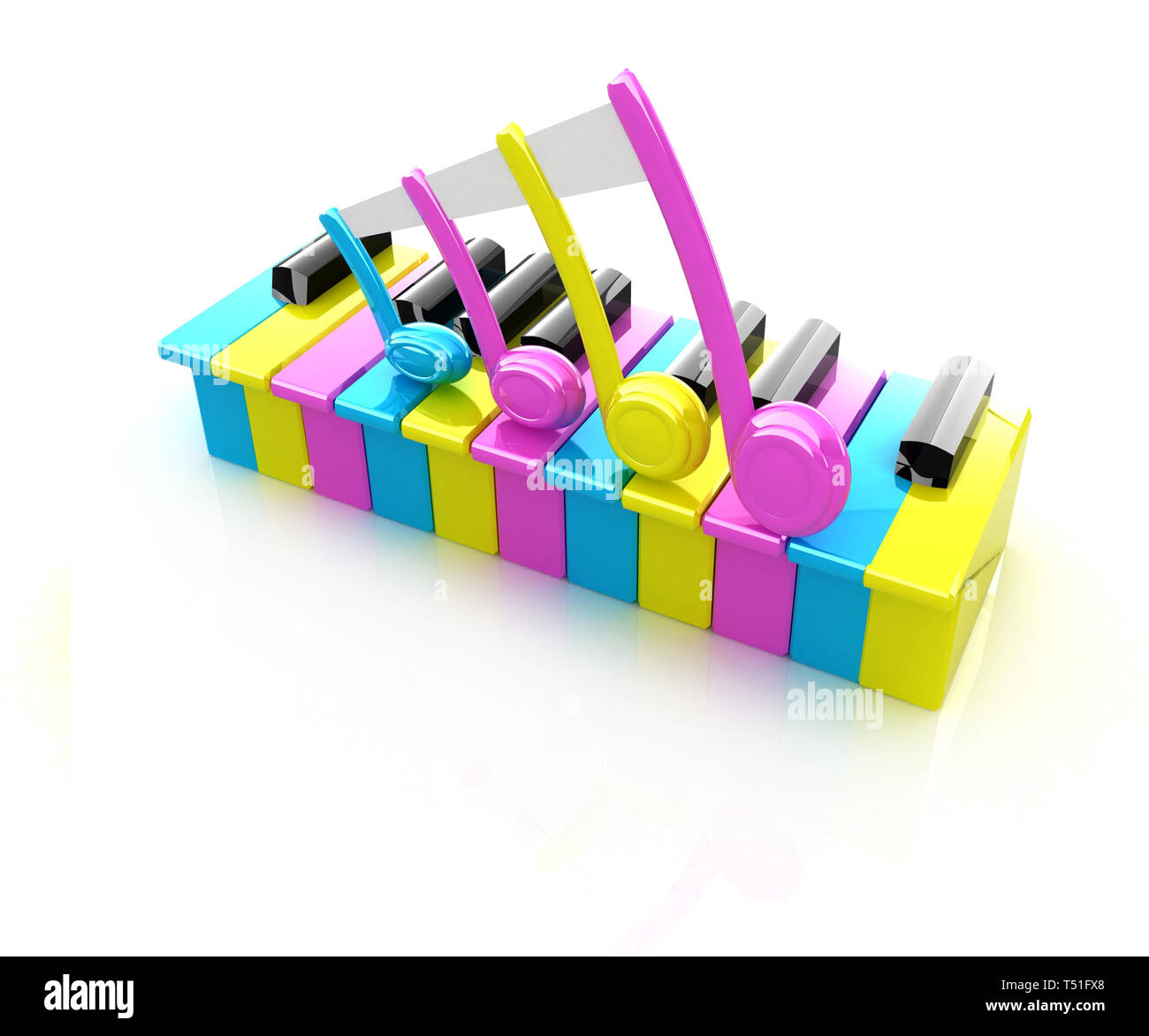 Bunte Piano keys auf weißem Hintergrund Stockfoto