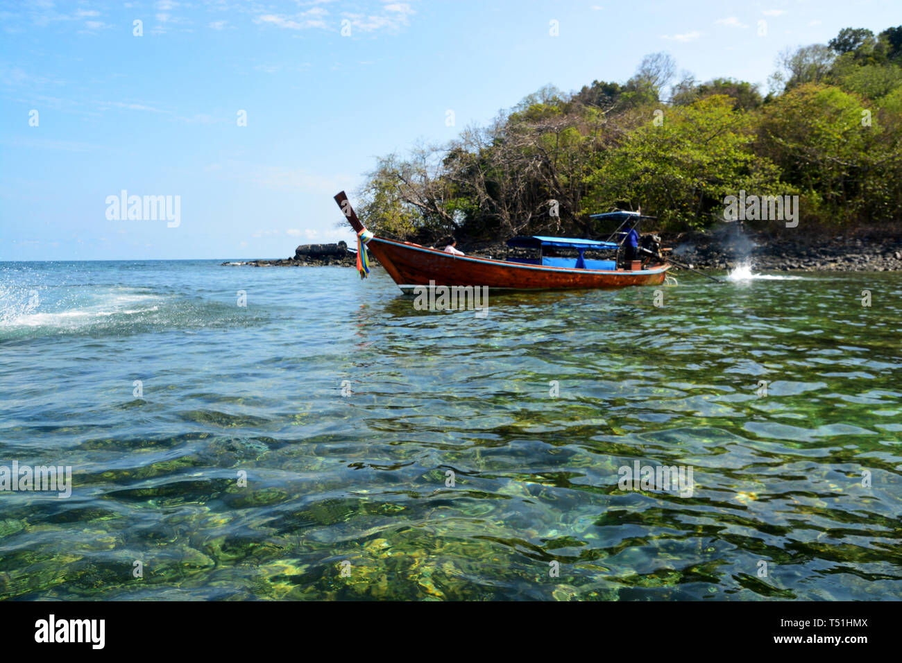 Koh hin Ngam ist eine kleine Insel im Gegensatz zu anderen Insel. Es ist mit kleinen schwarzen Felsen in Tarutao Marine National Park in Songkhla Provinz, Tha abgedeckt Stockfoto