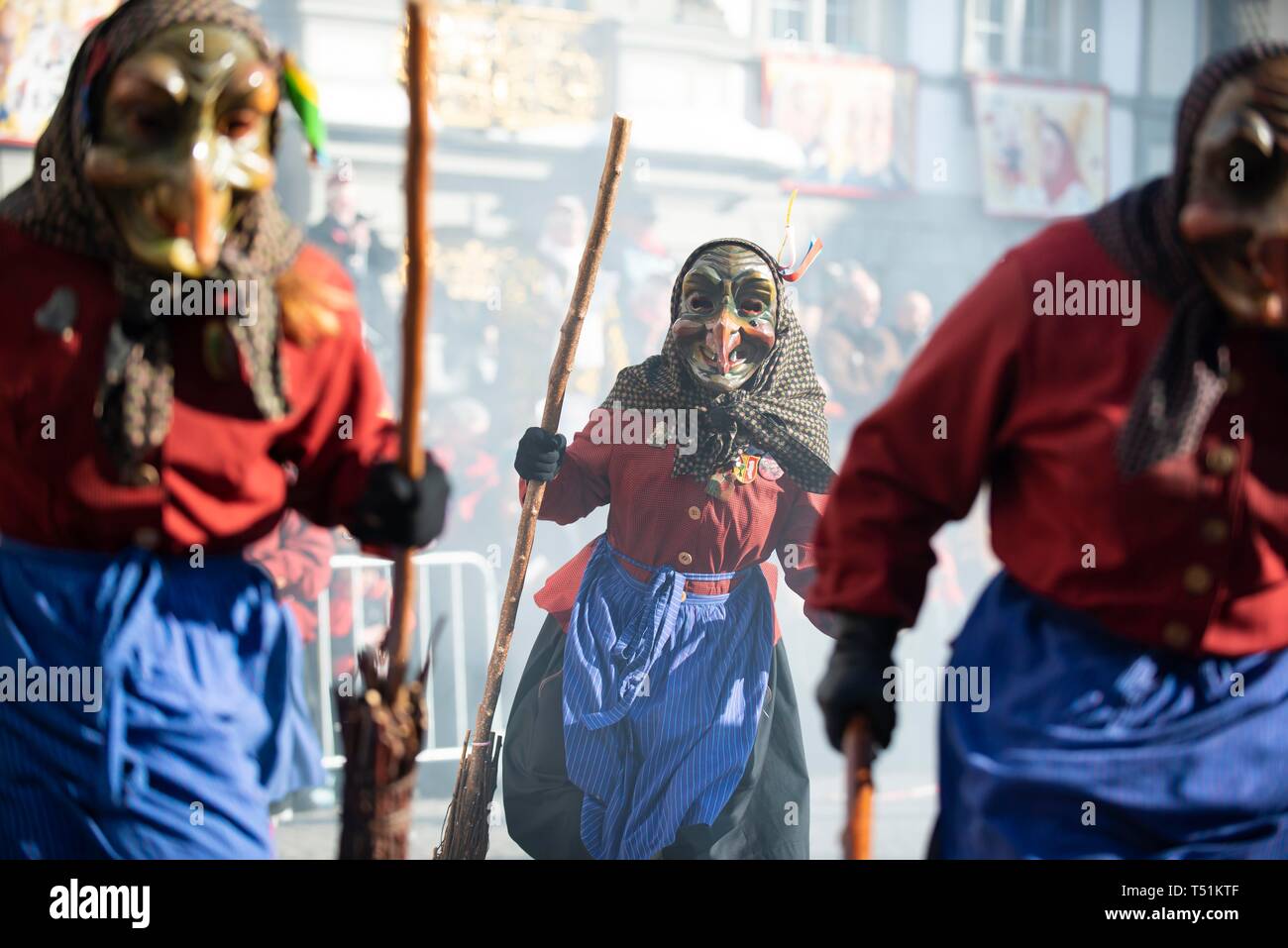 Traditionelle Alemannische Fastnacht, Narrensprung Karnevalsumzug, Wangen im Allgäu, Oberschwaben, Baden-Württemberg, Deutschland Stockfoto