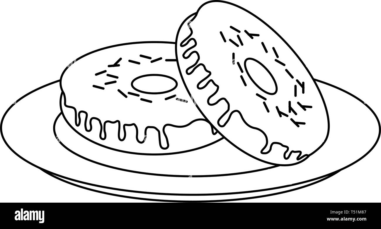 Donuts Desserts dish Karikatur in Schwarz und Weiß Stock Vektor