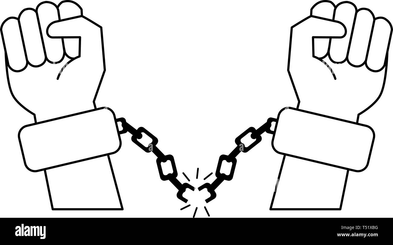Schwarze Hände mit Ketten Karikatur in Schwarz und Weiß Stock Vektor
