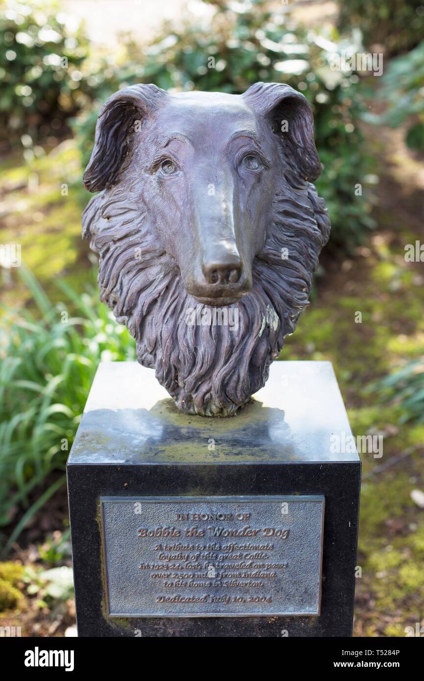 Ein Denkmal Von Bobbie Das Wunder Hund Der Verloren War Und Reiste 2500 Meilen Bis Nach Hause Kommen An Der Oregon Garten In Silverton Oregon Usa Stockfotografie Alamy