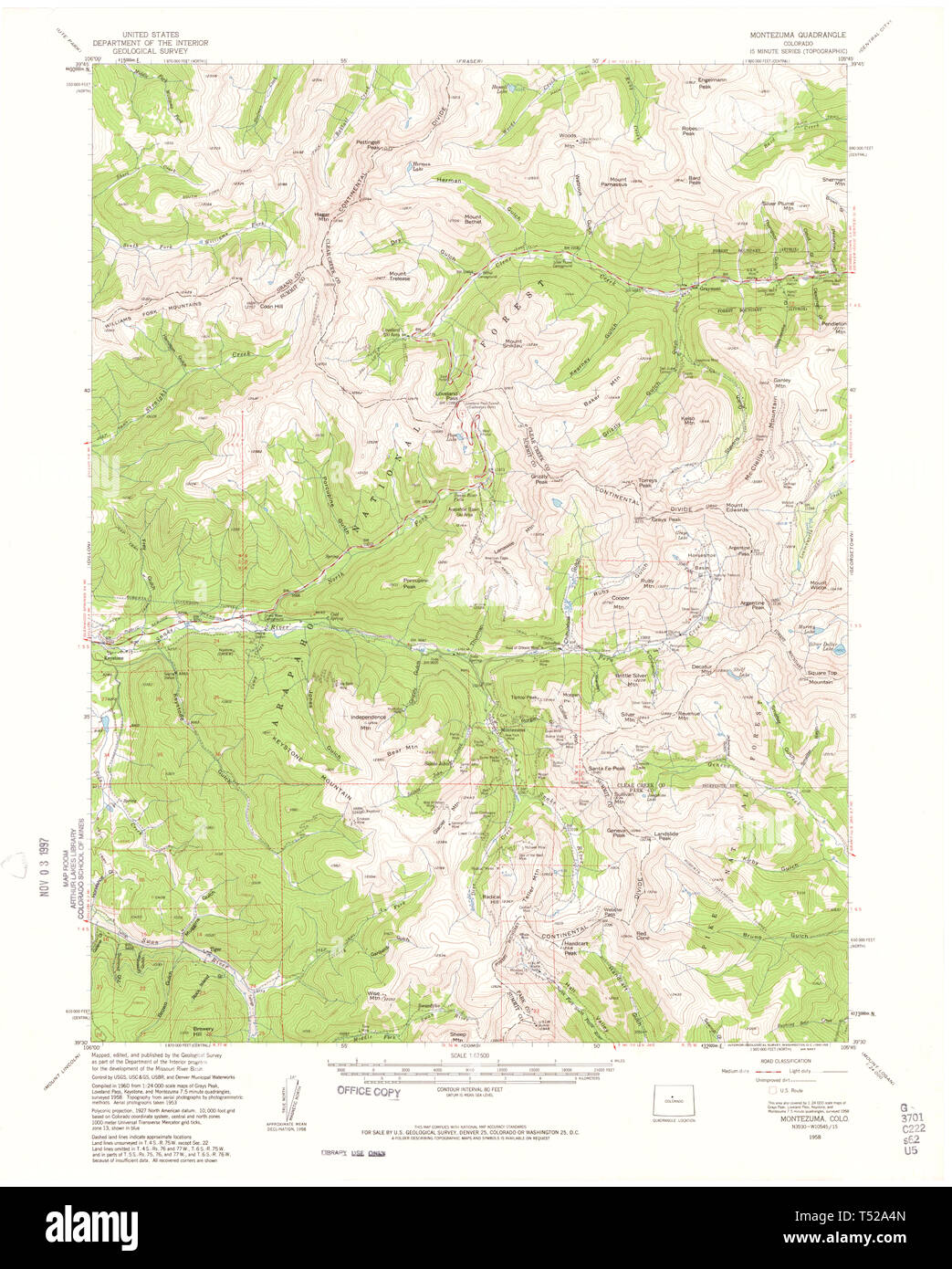 USGS TOPO Karte Colorado CO Montezuma 402698 1958 62.500 Wiederherstellung Stockfoto