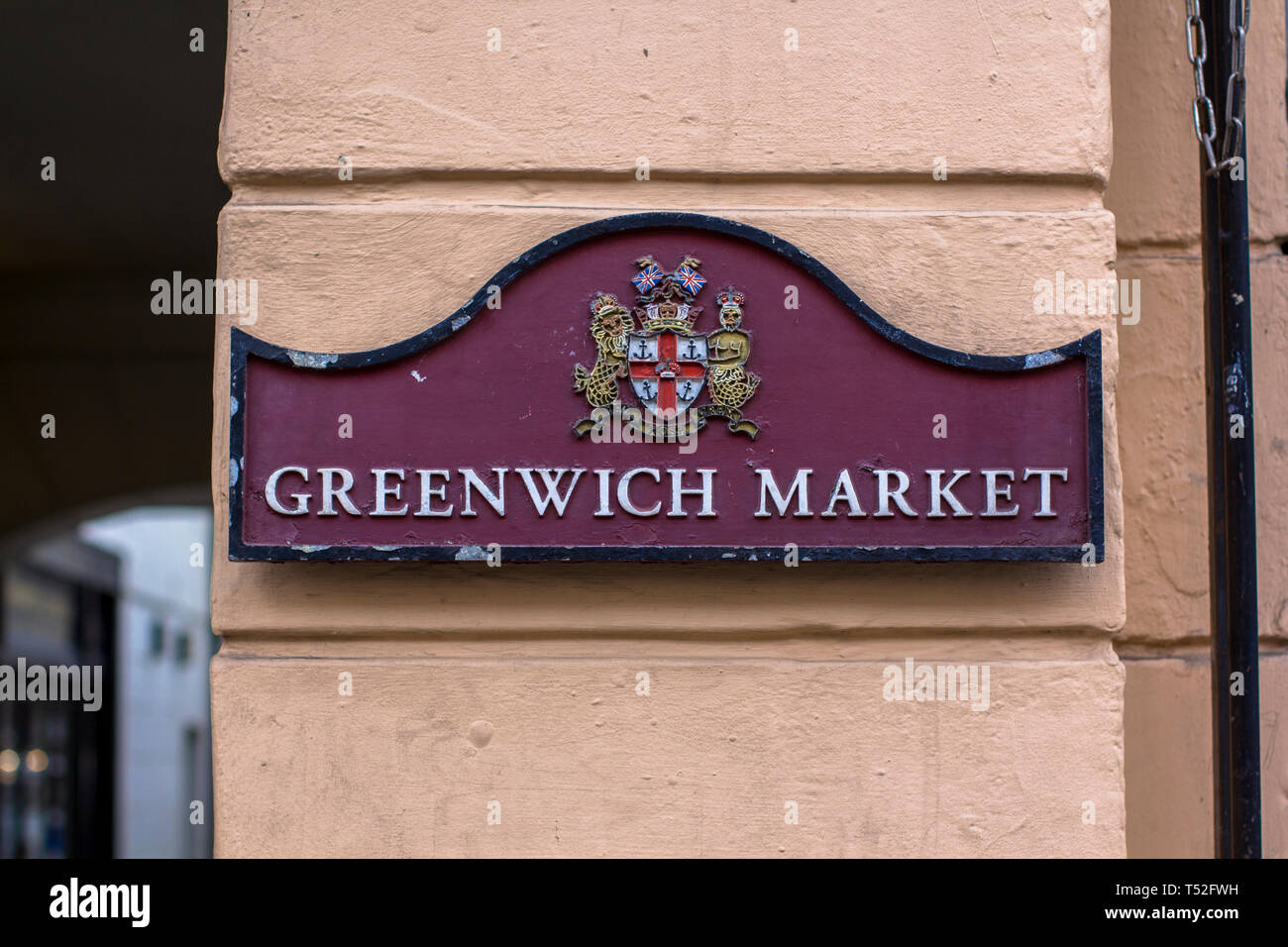 London, Großbritannien. 12. April 2019 Greenwich Markt Eingang Stockfoto