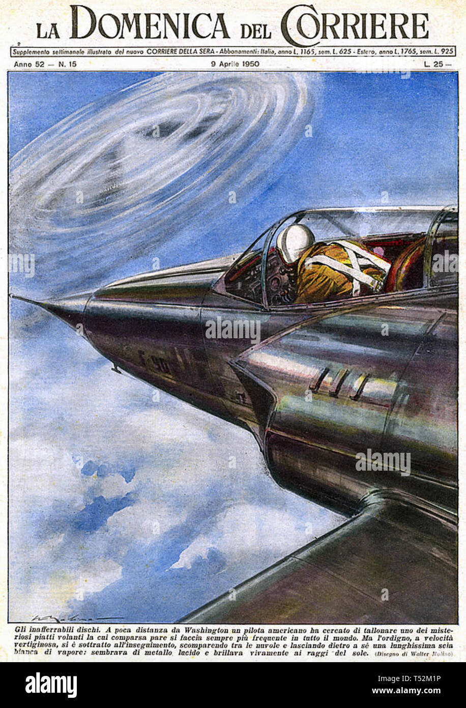 UFO eine imaginäre Amerikanische Begegnung mit einem UFO wie auf dem Cover des italienischen Magazin am 9. April 1950 gezeigt Stockfoto