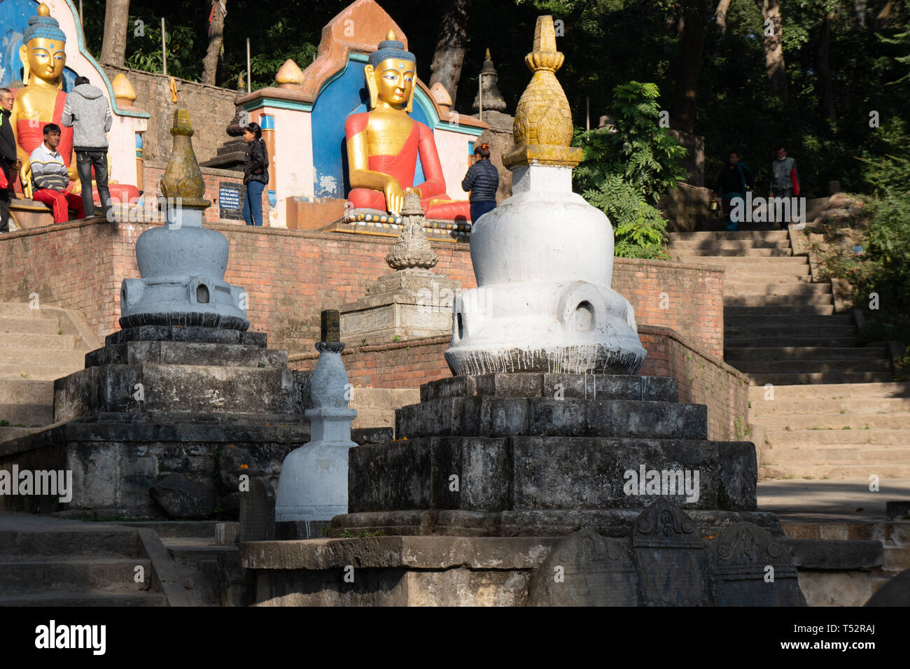 Kathmandu, Nepal - November 11, 2017: Buddhistische stupas in den Räumlichkeiten von Bhagwan Pau. Stockfoto