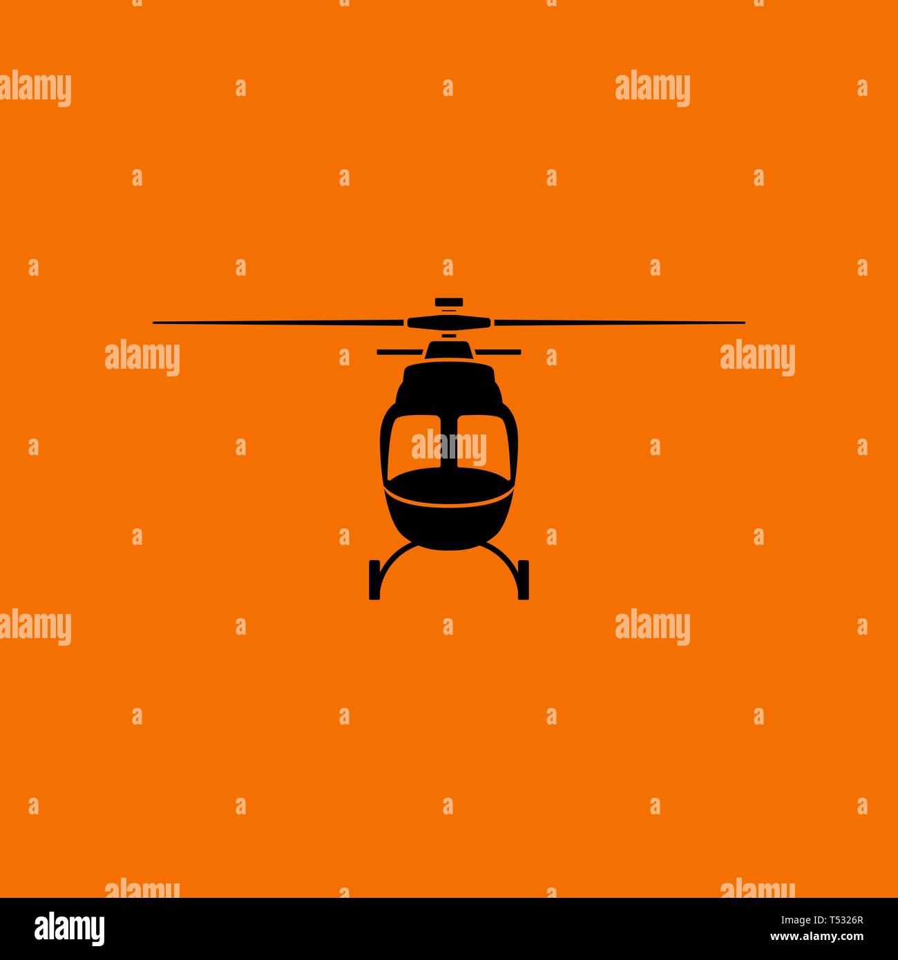 Hubschrauber Symbol Vorderansicht. Schwarz auf Orange Hintergrund. Vector Illustration. Stock Vektor
