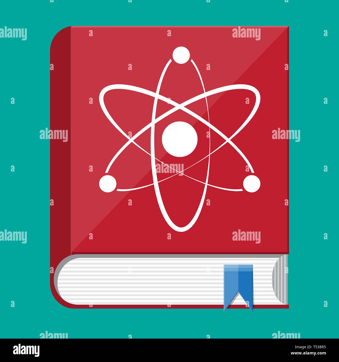 Wissenschaft Buch- und Atom-Logo. Atom-Symbol auf der Abdeckung an. Biologie Wissenschaft Ausbildung medizinische. Vector Illustration im flachen Stil Stock Vektor