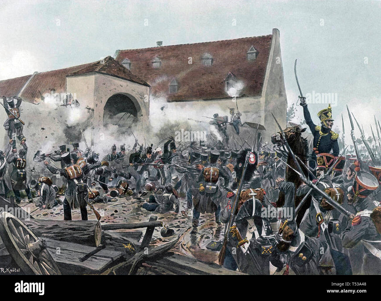 Schlacht von Waterloo Französische storming La Haye Sainte Stockfoto