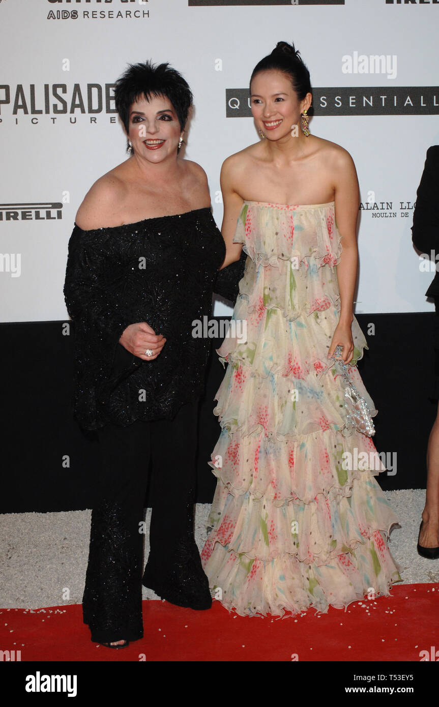 CANNES, Frankreich. 19. Mai 2005: Schauspielerin/Sängerin Liza Minnelli mit Crouching Tiger Hidden Dragon Schauspielerin ZIYI ZHANG ('Liza mit einem ZIYI!') an der amfAR Cinema Against AIDS Gala im Moulin de Mougins Restaurant im Süden von Frankreich. Tha Gala ist eine der wichtigsten Veranstaltungen auf der 58. jährlichen Film Festival de Cannes. © 2005 Paul Smith/Featureflash Stockfoto