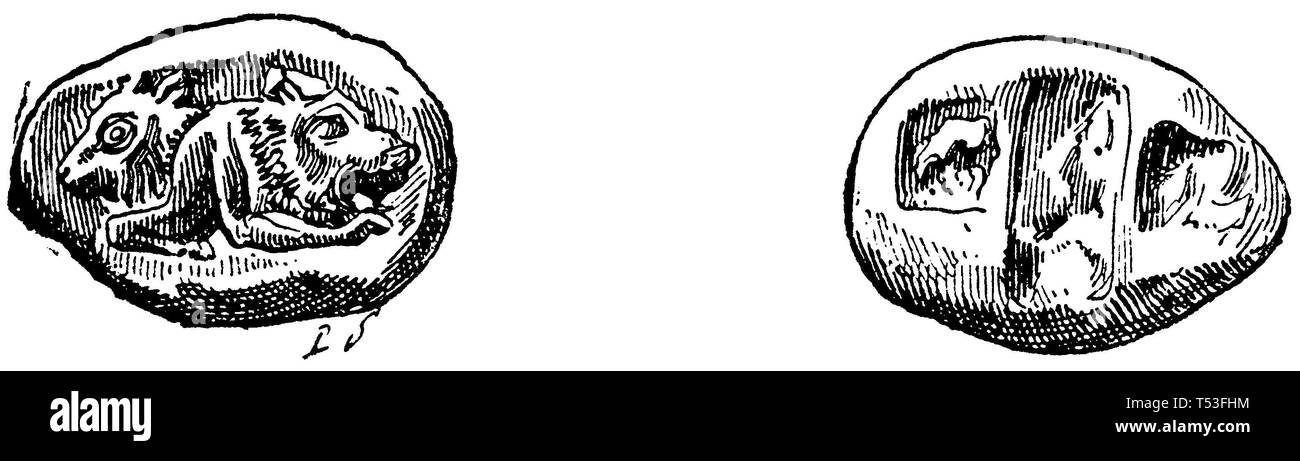 Alte indische Münze aus Elektron, Zugehörigkeit zu Beit Sadyattes oder Alyattes, Stockfoto