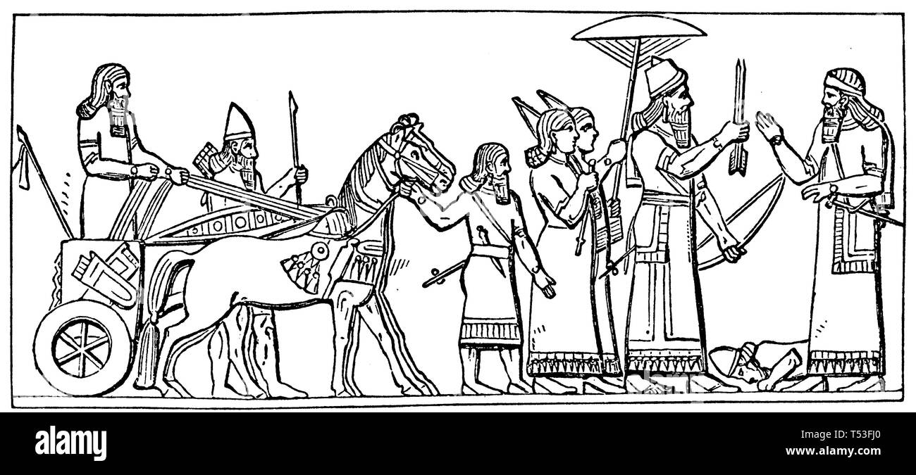 Abschluß des Friedens (Befreiung von Nimrud). Nach Layard, Stockfoto