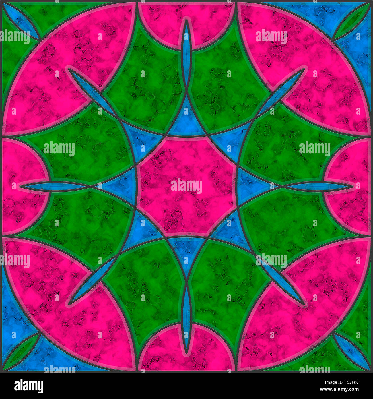 Grün, Blau und Pink Marmor Fliesen mit runden geometrischen Muster Stockfoto