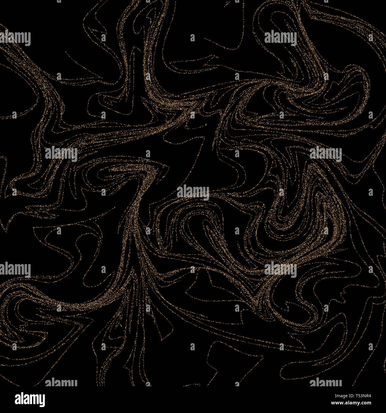 Abstrakte goldene Linien auf schwarzem Hintergrund. glänzen. lametta. Feier Stockfoto