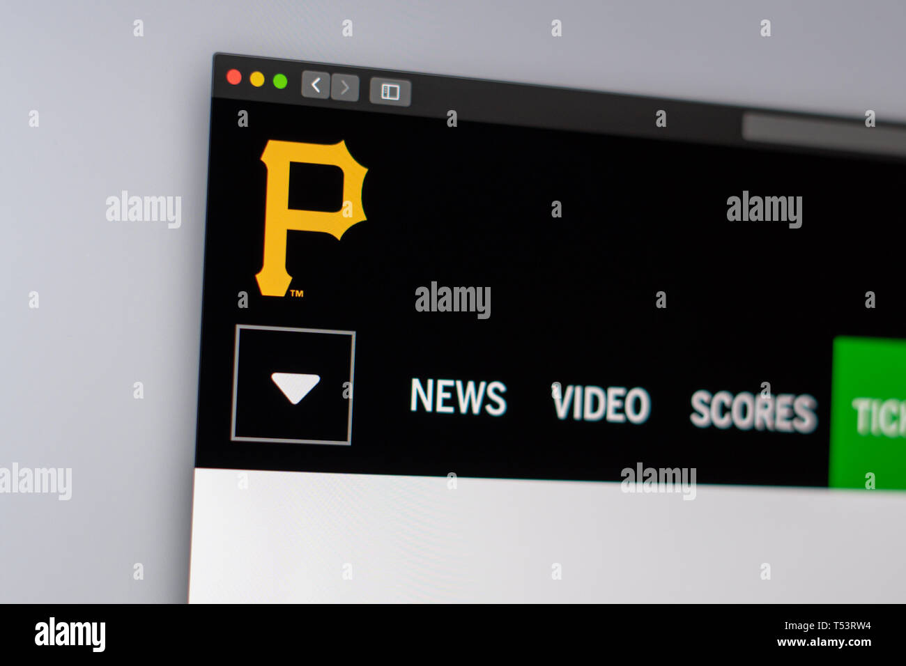Baseball Team Pittsburgh Pirates Homepage. Nahaufnahme von Team Logo. Kann als illustrative für Medien oder andere Websites eingesetzt werden. Stockfoto
