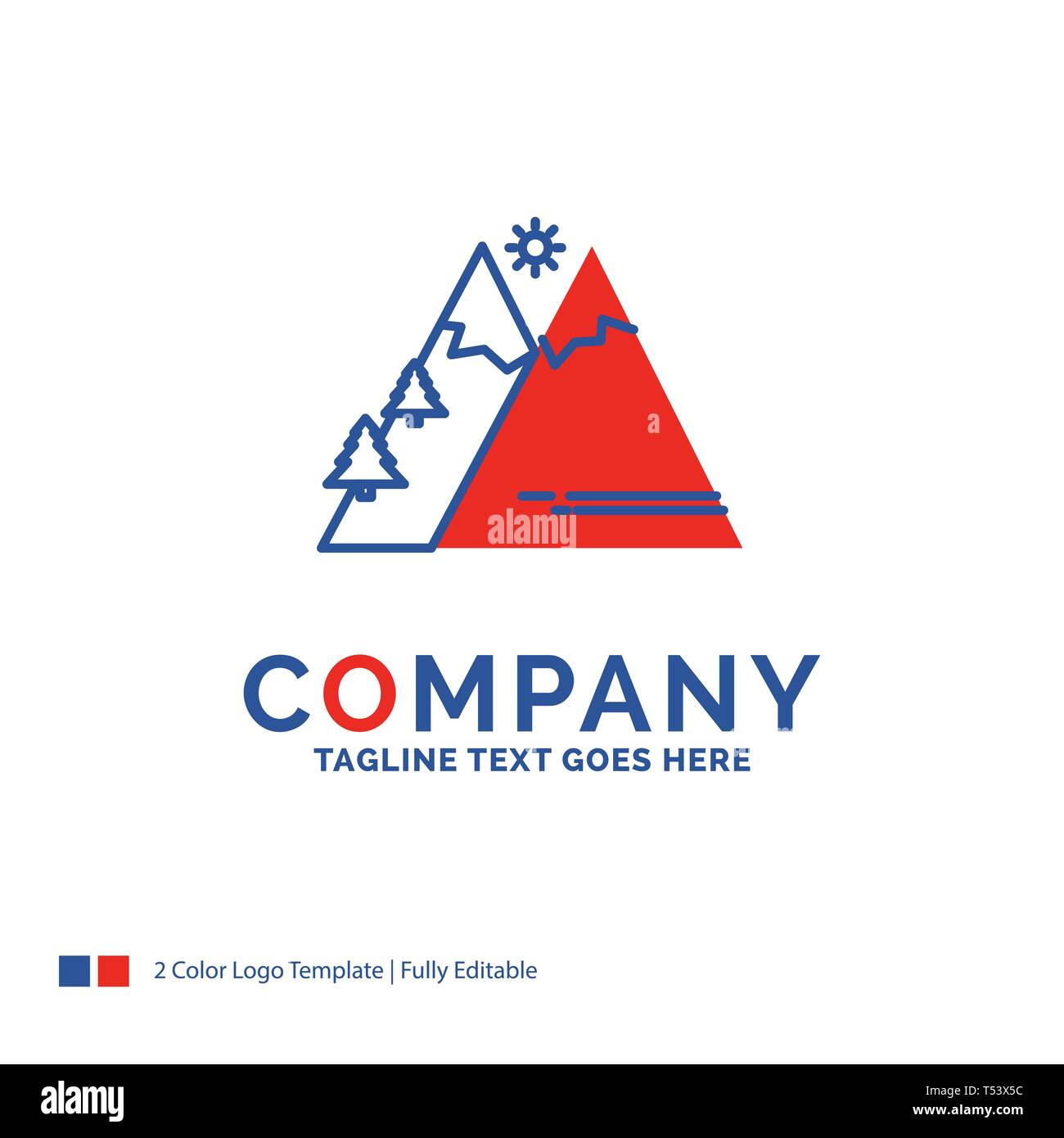 Firmenlogo Design für Berge, Natur, Outdoor, Sonne, Wandern. Blau und Rot  Marke Design mit Platz für Tagline. Abstrakt kreativ Logo te  Stock-Vektorgrafik - Alamy