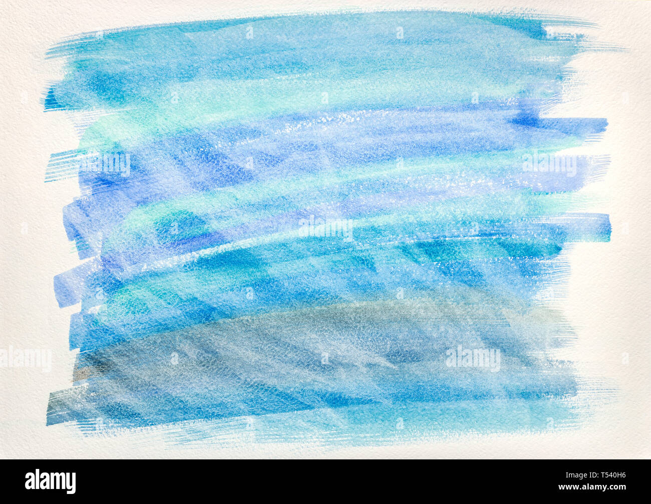 Abstrakt Blau aquarell Hand gemalten Hintergrund auf weißem strukturiertes Papier Stockfoto