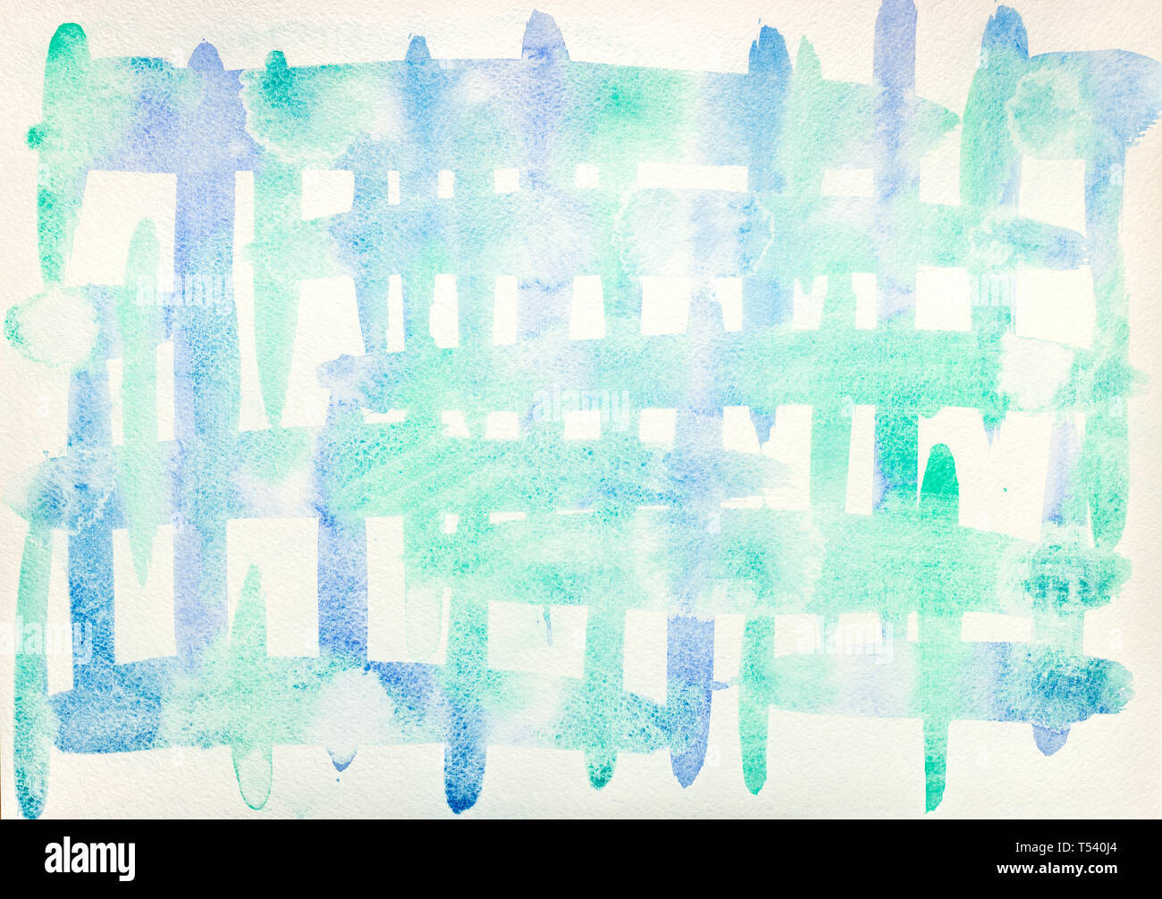 Von Hand gemalt Hellblau grün Aquarell Schraffur Hintergrund Stockfoto