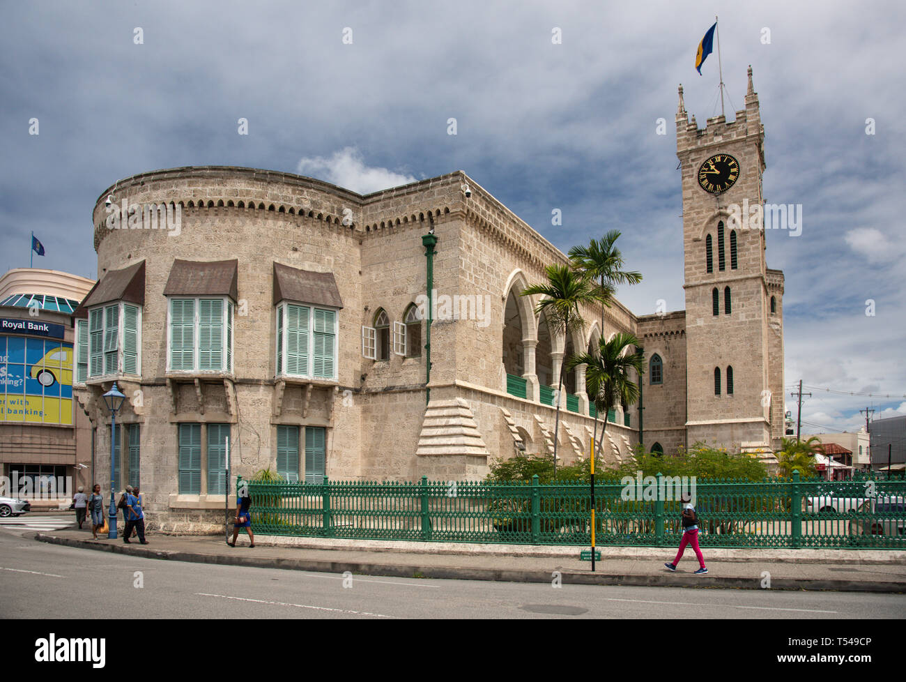 West Wing und Glockenturm der Gebäude des Parlaments in Bridgetown, Barbados Stockfoto