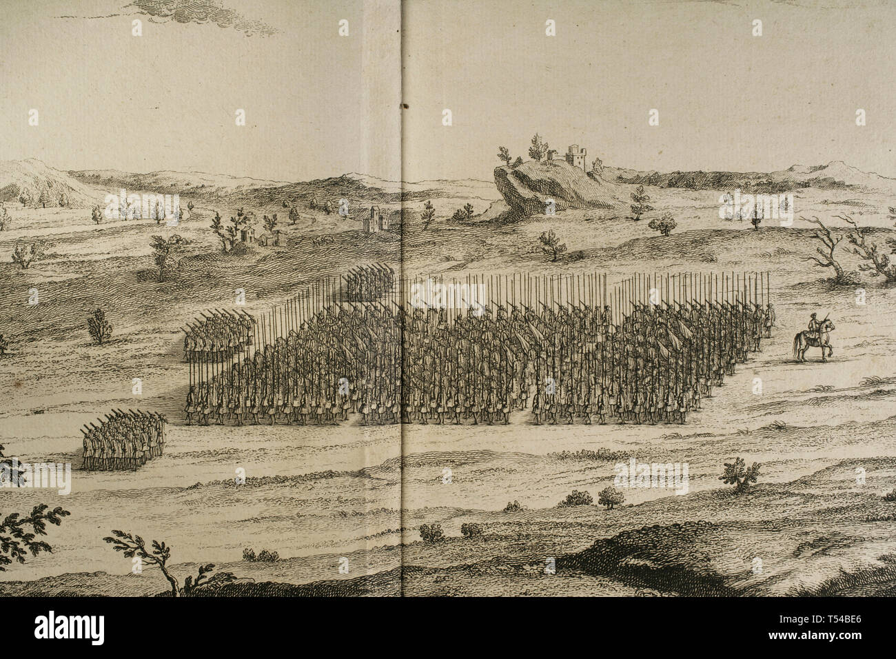Geschichte von polybius. Band I Französische Ausgabe aus dem Griechischen von Dom Vincent Thuillier übersetzt. Kommentare der militärischen Wissenschaft angereichert mit kritischen und historische Notizen von M. de Folard. Paris, Chez Pierre Gandouin, Julien-Michel Gandouin, pierre-francois Giffart und Nicolas-Pierre Armand, 1727. Drucken von Jean-Baptiste Lamesle. "Traite de La Colonne' (Vertrag von der Spalte). Wie Form und in Kämpfen. Die Spalte, die in drei Abschnitten. Stockfoto