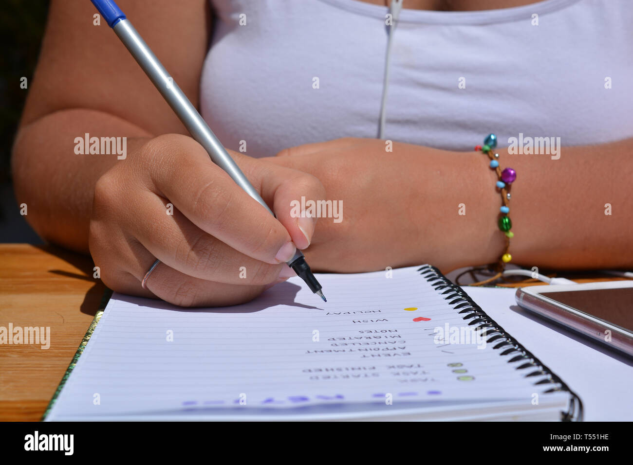 Frau schriftlich in einer bullet Journal Stockfoto