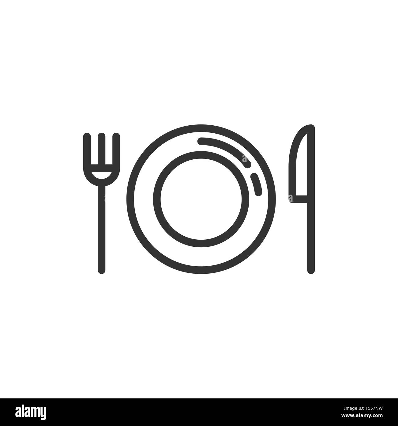 Gabel, Messer und Teller Symbol im flachen Stil. Restaurant Vector Illustration auf weißem Hintergrund isoliert. Abendessen Geschäftskonzept. Stock Vektor