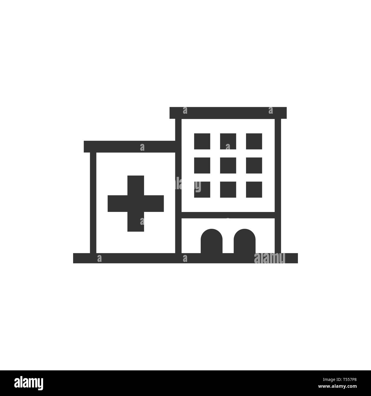 Krankenhaus Gebäude Symbol im flachen Stil. Krankenstation Vector Illustration auf weißem Hintergrund isoliert. Medizinische Ambulanz Geschäftskonzept. Stock Vektor