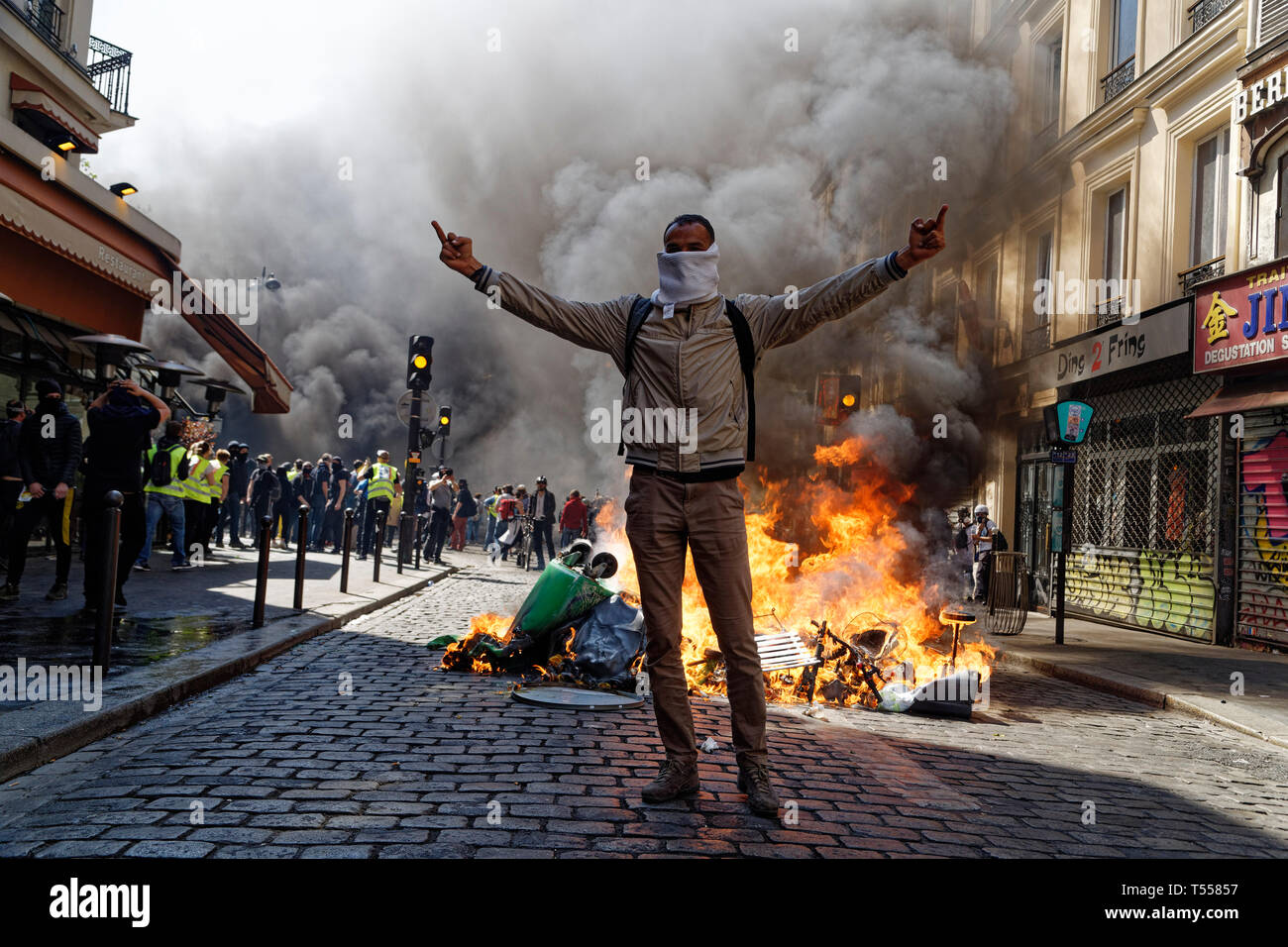 Paris, Frankreich. 20 Apr, 2019. Gelb Demonstration für den 23., am 20. April 2019 in Paris, Frankreich. Stockfoto