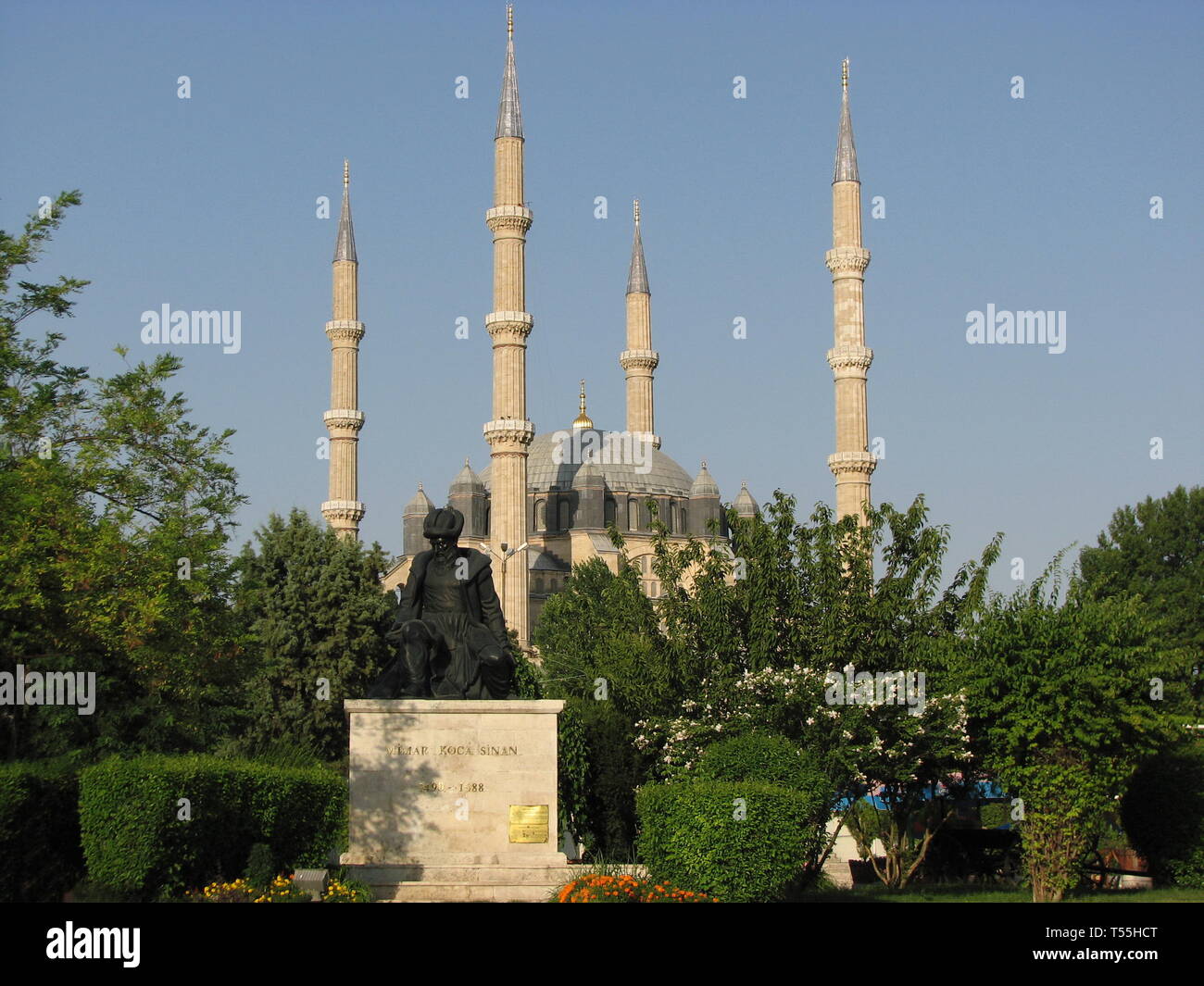 Selimiye Moschee und Mimar Sinan Skulptur, Edirne, Türkei Stockfoto