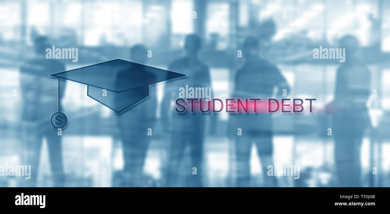Verschuldung der Studierenden. Konzept Bildung und Sklaverei. Student Silhouetten Stockfoto