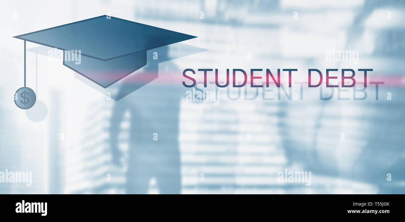 Verschuldung der Studierenden. Konzept Bildung und Sklaverei. Student Silhouetten Stockfoto