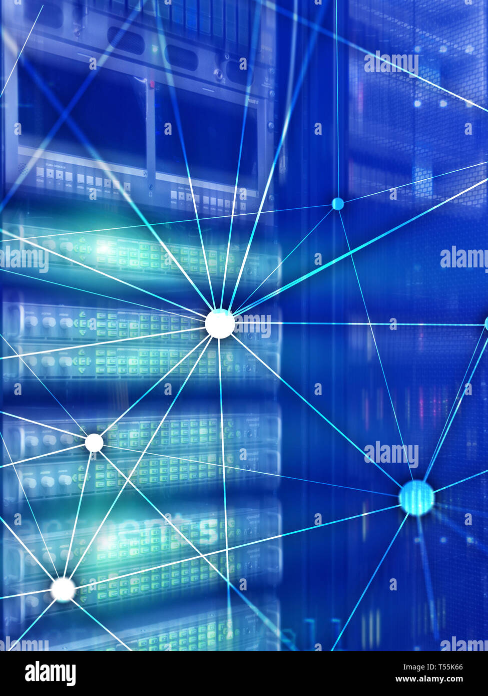 Weltkarte mit Kommunikation Netzwerk auf dem Server zimmer Hintergrund. Stockfoto