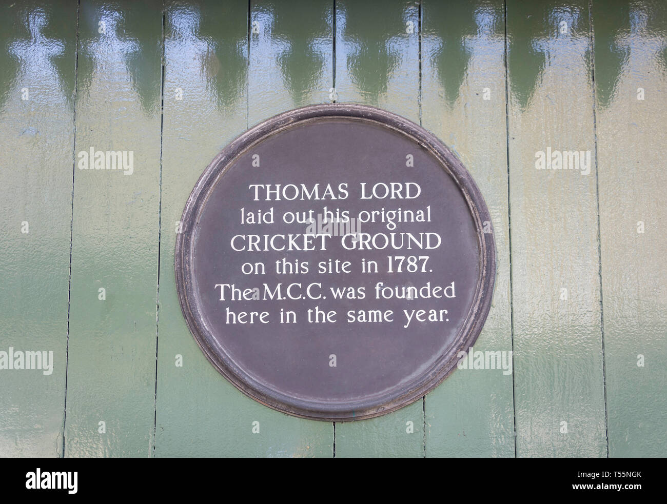 Plakette zu Thomas Lord und Lord's Cricket Ground alten Ort, Dorset Square, Marylebone, Westminster, London, England, Vereinigtes Königreich Stockfoto